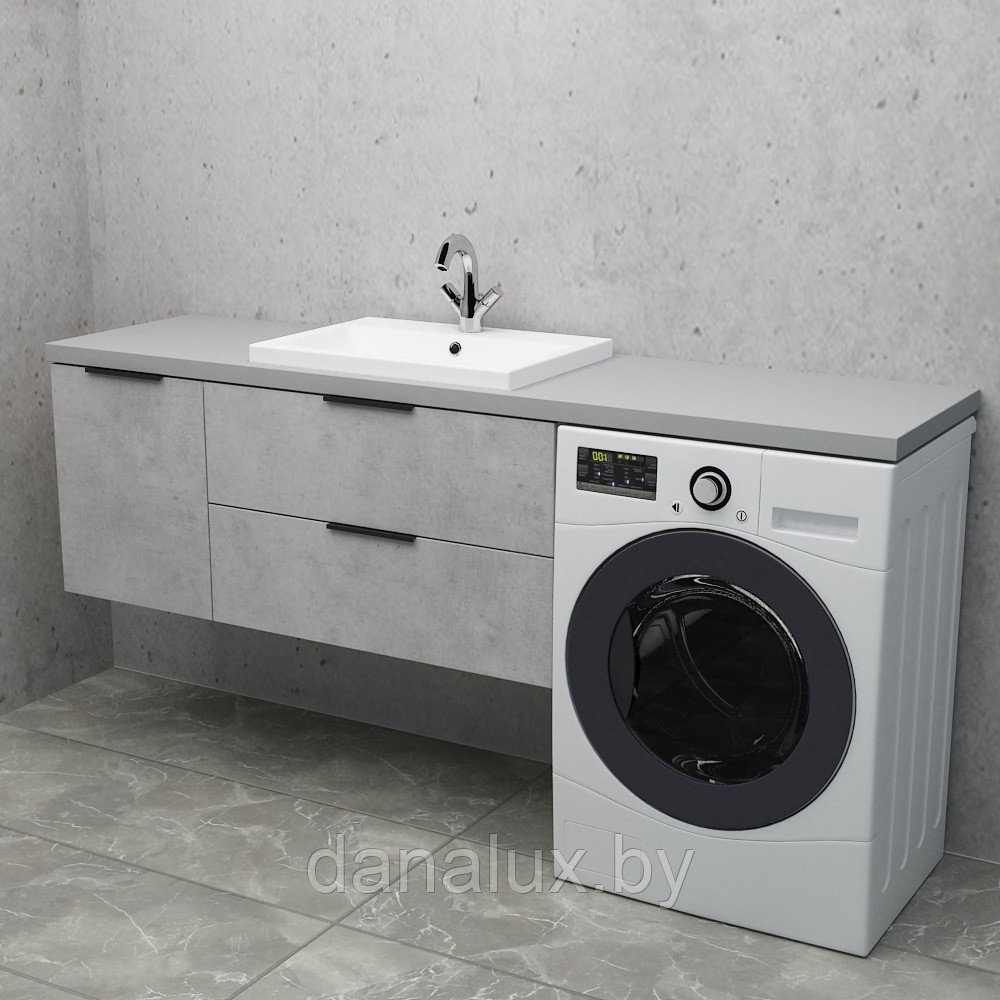 Тумба со столешницей Дана Венеция Топ 170 подвесная на 2 ящика (бетон чикаго) ящики справа (под стиральную