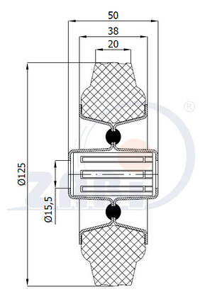 ZABI Колесо промышленное (металл + резина) D=125мм, d посад.отверстия 15мм (Польша), фото 2