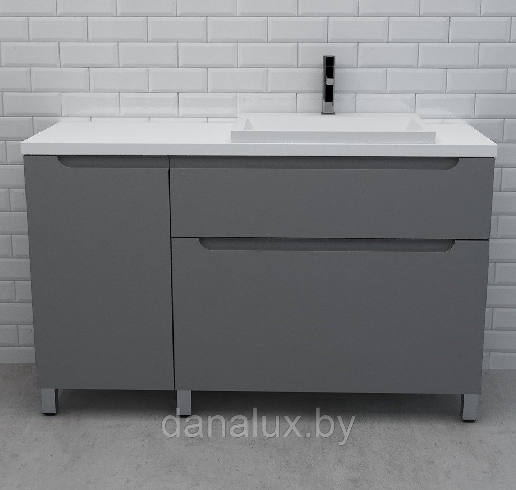 Тумба со столешницей Дана Венеция Топ 110 напольная с корзиной (оникс серый) ящики справа