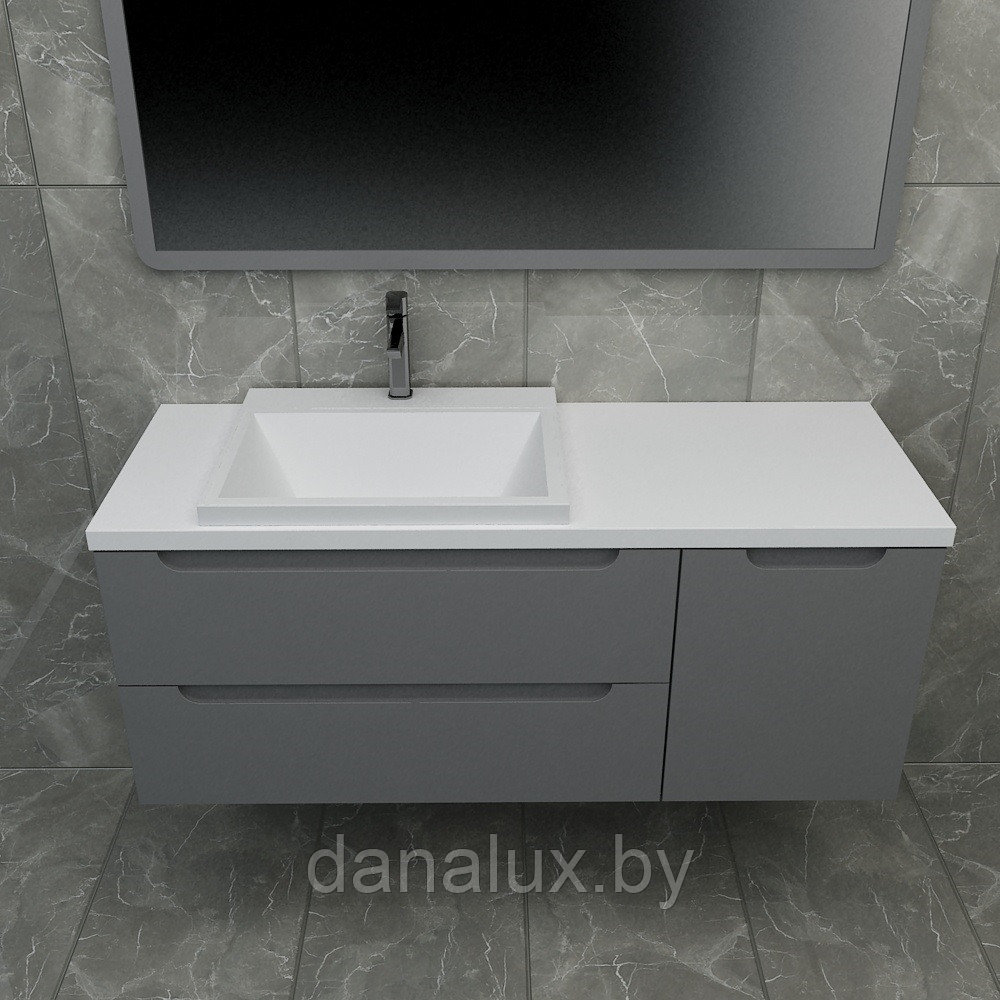 Тумба со столешницей Дана Венеция Топ 110 подвесная с корзиной (оникс серый) корзина справа, фото 1