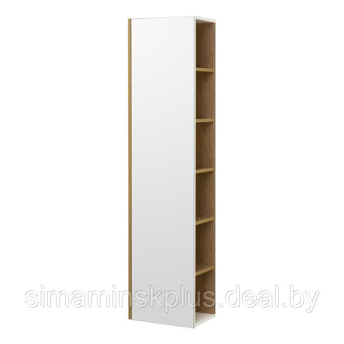 Шкаф-колонна Aquaton «Сканди» с зеркалом, цвет белый, дуб рустикальный, 23 см х 40 см