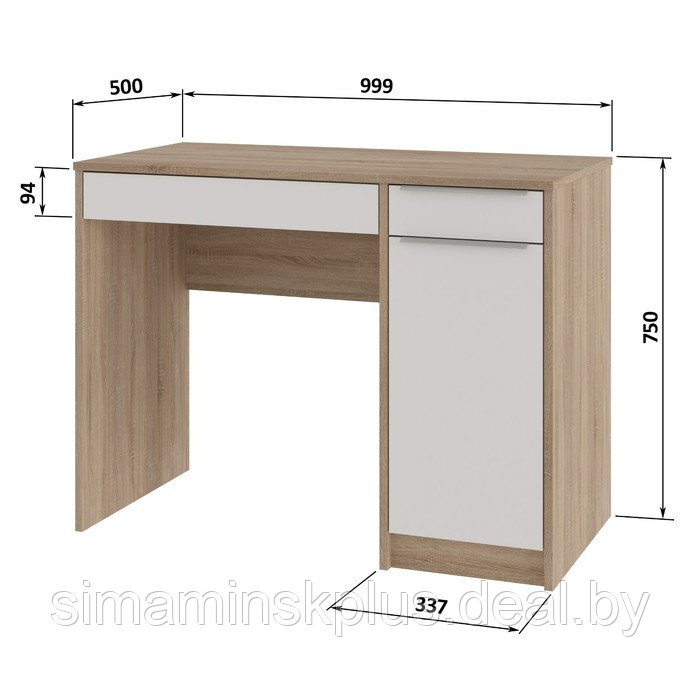 Стол письменный Нордик, 1000х500х750, Дуб сонома/Белый - фото 2 - id-p182116567