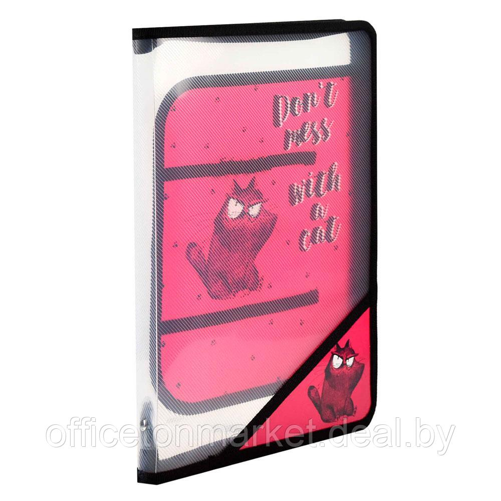 Папка для труда "Крэйзи кот", А4, на молнии, розовый, черный - фото 1 - id-p182122257