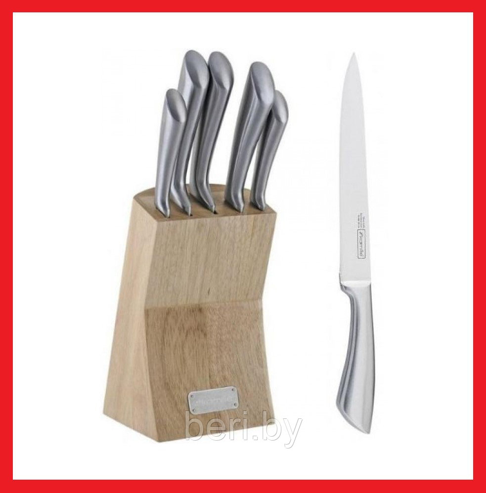 KM-5133 Набор кухонных ножей на подставке, Kamille, 5 ножей, деревянная подставка - фото 2 - id-p182125888