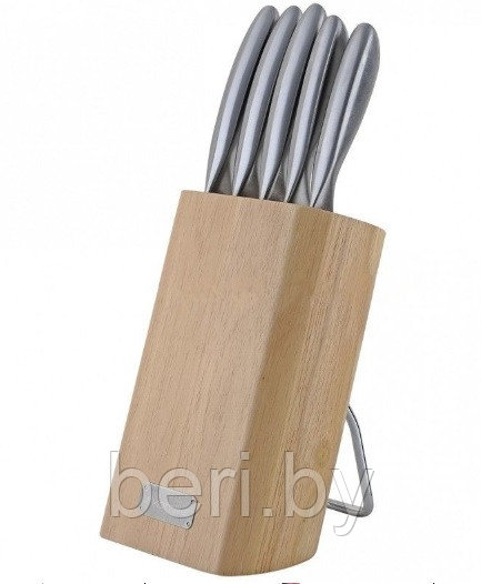 KM-5133 Набор кухонных ножей на подставке, Kamille, 5 ножей, деревянная подставка - фото 1 - id-p182125888