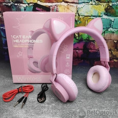 Беспроводные наушники Cat Ear LED032 Кошачьи ушки (матовые) Розовые