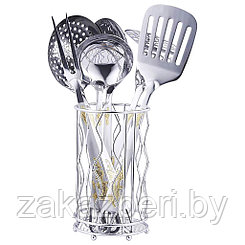 НЕСОРТ 59478 "Zeidan" Кухонный набор из нержавеющей стали 7 предметов: подставка-туба металлическая, лопатка с