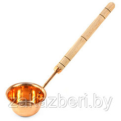 Ковш-черпак медный 0,25л, д10,5см, h5см, деревянная ручка 30см, малый (Россия)