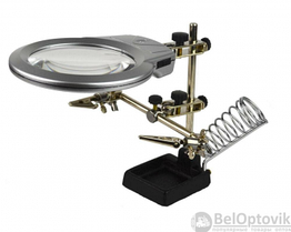 Настольная лупа-лампа Led для паяния микросхем Третья рука MG16129-A с двумя лупами 90мм2Х (21мм6Х)