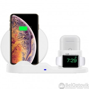 Беспроводное зарядное устройство FastCharge 3in1 Airрods iРhone Aррle Watch Белое