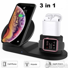 Беспроводное зарядное устройство FastCharge 3in1 Airрods iРhone Aррle Watch Чёрное - фото 1 - id-p109388797