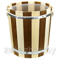 Запарник для бани деревянный 18л "Зебра", д34см, 37см, с пластмассовой вставкой, веревочные ручки, двойная