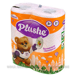 Полотенце бумажное 2-х слойное "Plushe Classic" 12м, 2 рулона, белый, цветное тиснение (Россия)