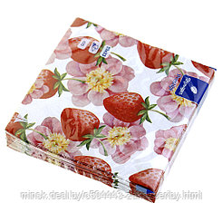 Салфетки бумажные 33х33см "Перышко Prestige", 3-х слойные, 20 штук в упаковке, сочная ягода (Россия)