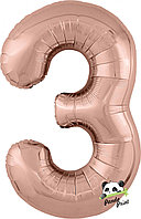 Шар фольгированный Цифра "3", 86 см, розовое золото