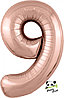 Шар фольгированный Цифра "9", 86 см, розовое золото