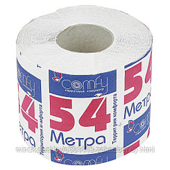 Туалетная бумага 1-слойная "54 метра" 54м, облагороженная макулатура, белый, Comfy (Россия)
