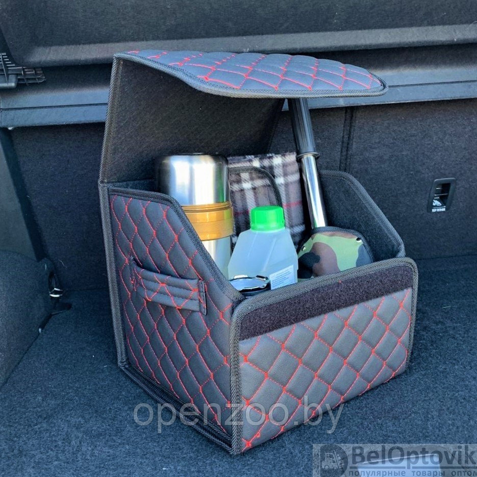 Автомобильный органайзер Кофр в багажник Premium CARBOX Усиленные стенки (размер 30х30см) Черный с синей - фото 3 - id-p182277799