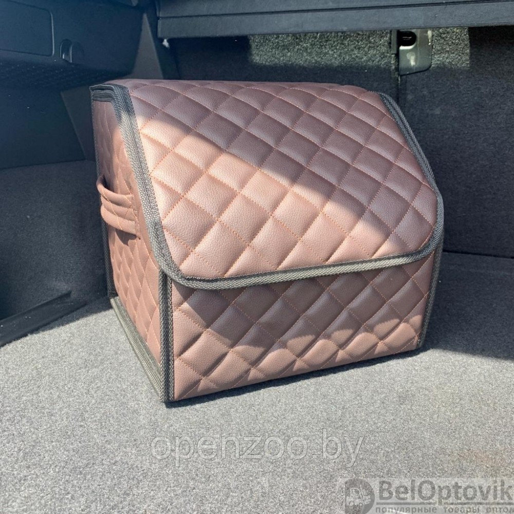 Автомобильный органайзер Кофр в багажник LUX CARBOX Усиленные стенки (размер 30х30см) Коричневый с коричневой - фото 4 - id-p182277804
