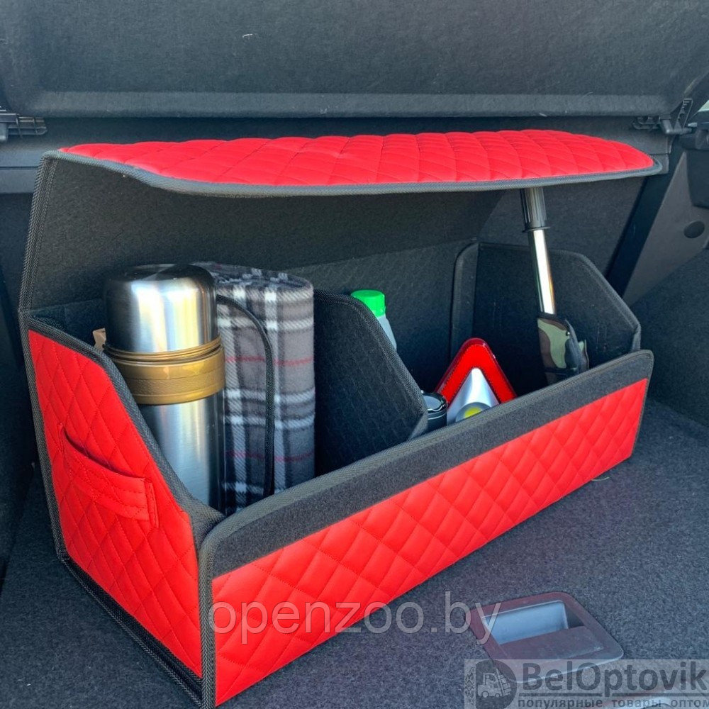 Автомобильный органайзер Кофр в багажник LUX CARBOX Усиленные стенки (размер 70х40см) Черный с белой строчкой - фото 10 - id-p182277830