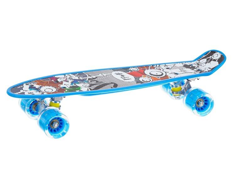 Пенниборд (скейтборд) пластиковый с принтом, колеса светятся голубой - фото 1 - id-p182309367