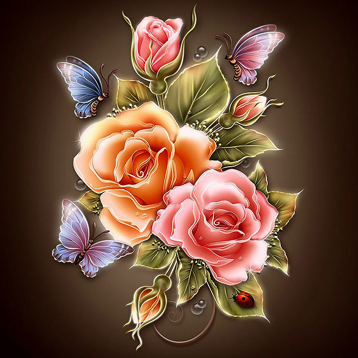 Набор для творчества "Рисование по номерам" 40*40см Розы и бабочки, фото 1