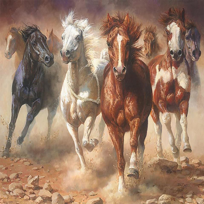Набор для творчества "Рисование по номерам" 40*40см Табун лошадей, фото 1