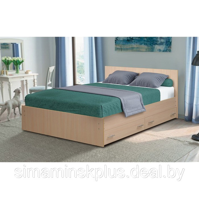 Кровать на уголках №4 с ящиками, 1400 × 2000 мм, цвет молочный дуб - фото 1 - id-p182352141