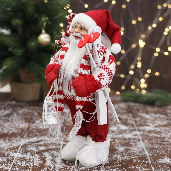 Дед Мороз "В вязаном костюме, с лыжами и мешком" 30 см - фото 2 - id-p182355617