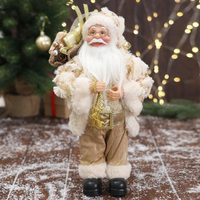 Дед Мороз "В бело-золотистом костюме блеск, с подарками" 15х30 см - фото 1 - id-p182355619
