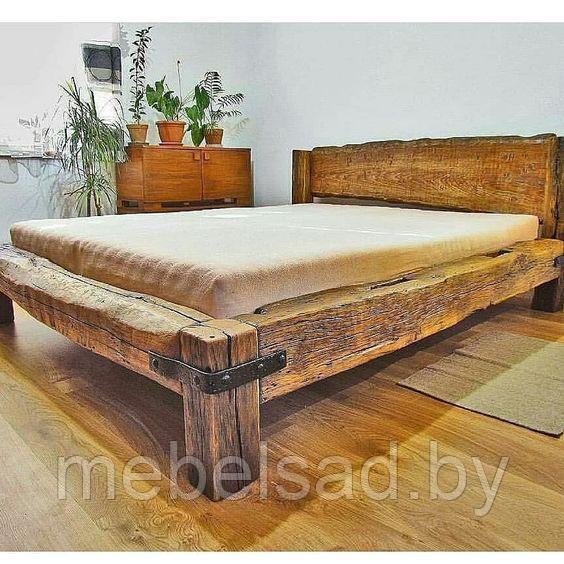Кровать деревянная рустикальная "Лофт Премиум №2" Ш2000мм*Д2200мм