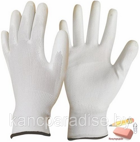 Перчатки из полиэстра с белым ПУ покрытием на ладони р.8 (М) - фото 1 - id-p182429302
