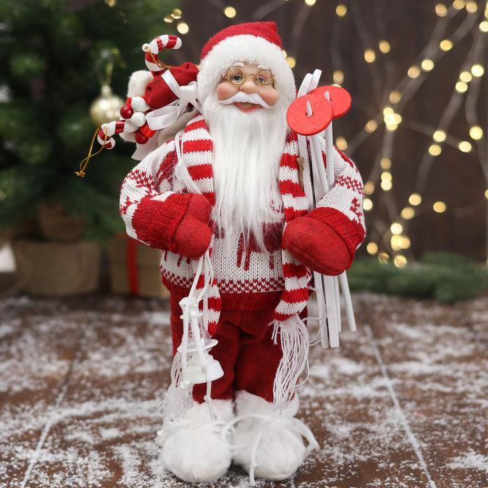 Дед Мороз "В вязаном костюме, с лыжами и мешком" 30 см - фото 1 - id-p182431807