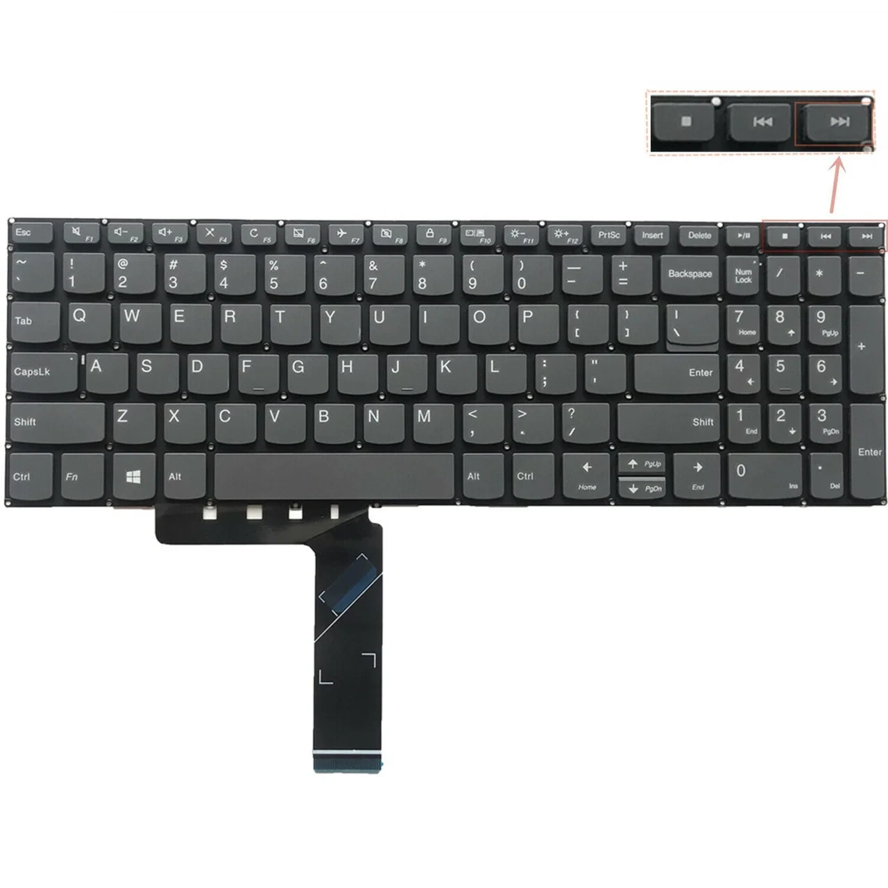 Клавиатура для ноутбуков Lenovo IdeaPad 330s-15 серий, серая, без кнопки включения