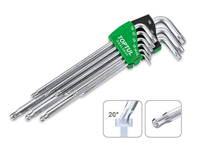 Набор ключей Torx T10-Т50 9шт длинных, с отверстием и шариком TOPTUL (GAAL0928), фото 2