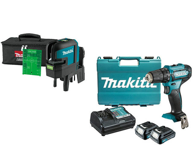 Нивелир лазерный MAKITA SK 106 GDZ в сумке + АКЦИЯ(дрель-шуруповерт) (проекция: крест, до 35 м, +/- 0.30 мм/м,, фото 2
