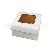 Коробка для десерта с окном бело-крафтовая (Россия, белый картон, 185х185х110 мм)