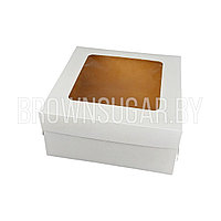 Коробка для десерта с окном белая-крафт (Россия, белый картон, 225х225х110 мм) KT 110 (с окном)-б/к