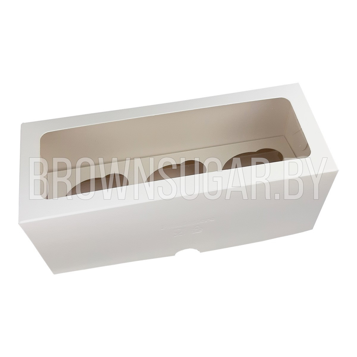 Упаковка для 3 маффинов с окном белый (картон, 250х100х100 мм) - фото 1 - id-p168977360