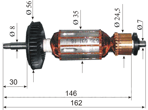 Ротор для Bosch GWS 10-125, GWS 1000 (длина 162,5 мм) - фото 2 - id-p182522885