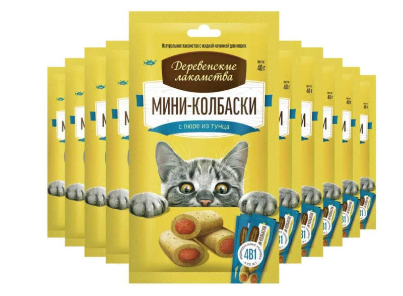 Мини-колбаски для кошек с пюре из тунца "Деревенские лакомства" 4х10 г (72504093) - фото 1 - id-p182574786