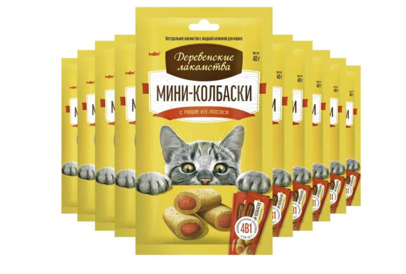 Мини-колбаски для кошек с пюре из лосося "Деревенские лакомства" 4х10 г (72504154)