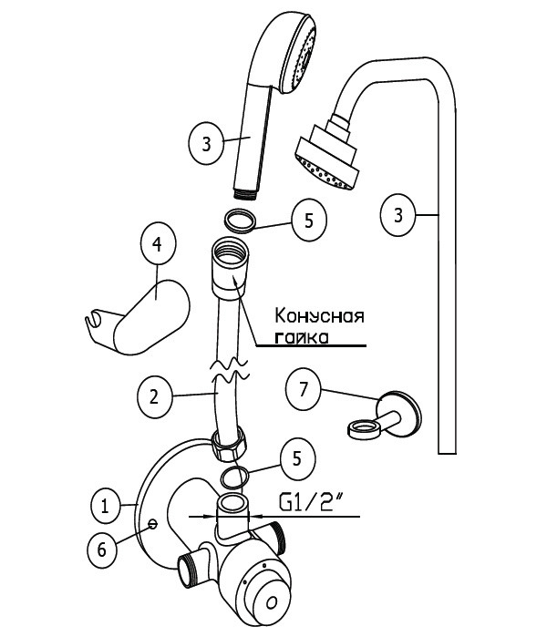 Смеситель порционный для душа Varion 9539900 с жесткой душевой стойкой - фото 4 - id-p182575775