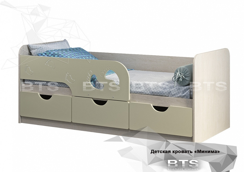 Кровать Минима 1,8м дуб атланта/крем-брюле фабрика БТС - фото 1 - id-p182583685