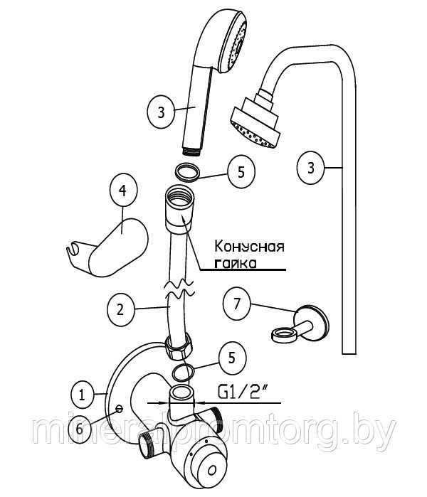 Смеситель порционный для душа Varion 9539900 с жесткой душевой стойкой - фото 4 - id-p182590316