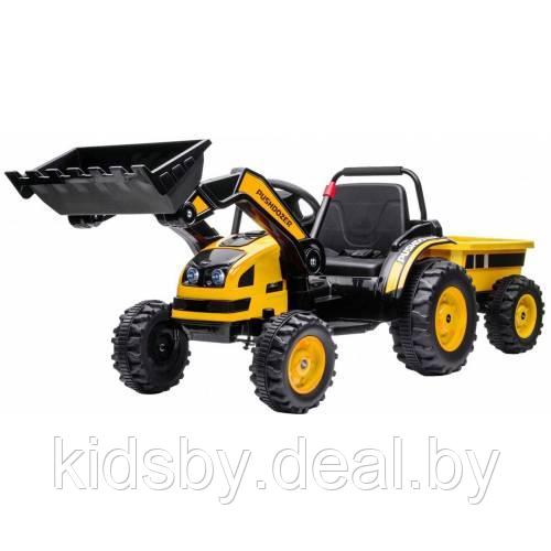 Детский электромобиль, трактор-погрузчик с прицепом RiverToys HL395 (желтый) - фото 1 - id-p181068001