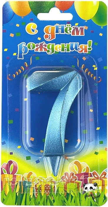 Свеча Цифра 7, Грани, синяя бирюза, 7 см
