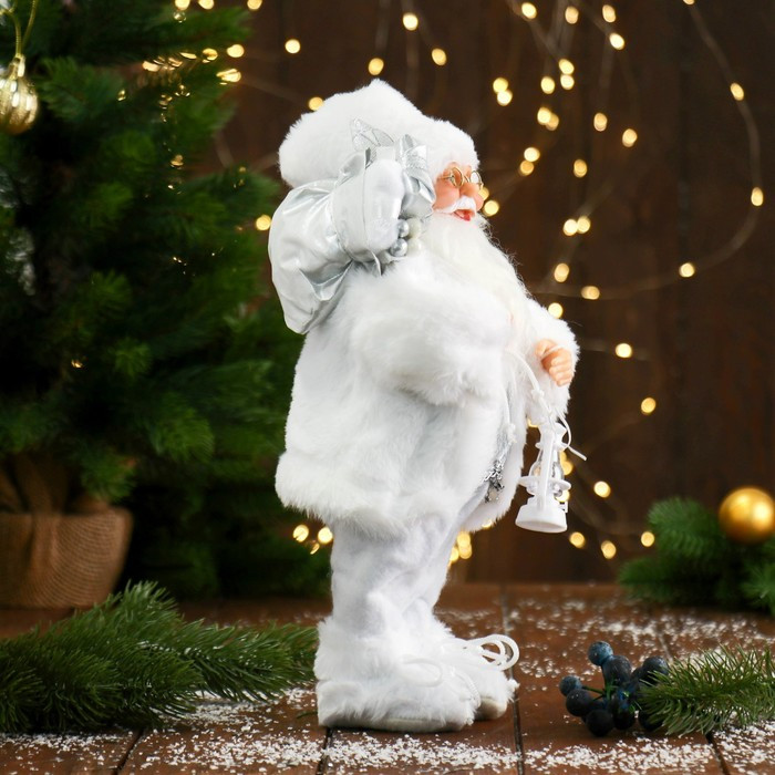 Дед Мороз "В белой шубке, с фонариком и подарками" 30 см - фото 2 - id-p182355616