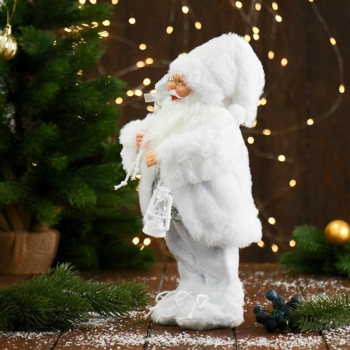 Дед Мороз "В белой шубке, с фонариком и подарками" 30 см - фото 4 - id-p182355616