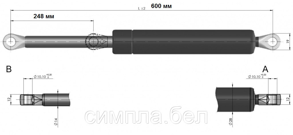 Газовая пружина Suspa 016 25064С 16-6-318-250-А31-В31- 1050N - фото 1 - id-p182691334